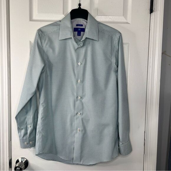 Sz S Egara Checkered Shirt with Blue and Green Pattern $50 MSRP NWOT - Picture 4 of 11
